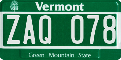VT license plate ZAQ078