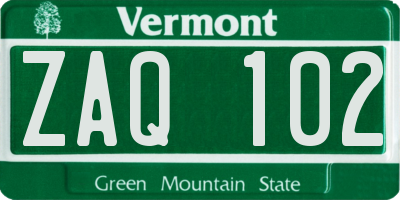 VT license plate ZAQ102