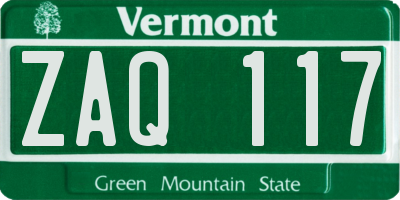 VT license plate ZAQ117