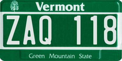 VT license plate ZAQ118