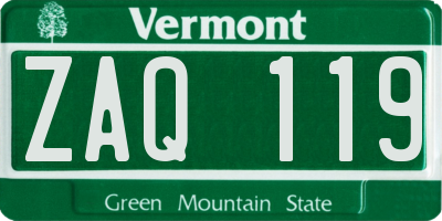 VT license plate ZAQ119
