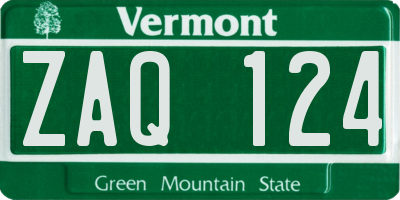 VT license plate ZAQ124
