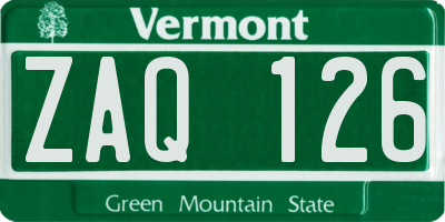 VT license plate ZAQ126