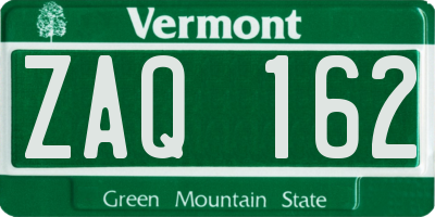 VT license plate ZAQ162