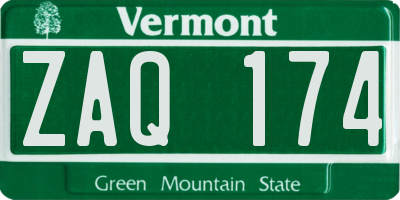 VT license plate ZAQ174