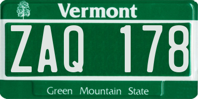 VT license plate ZAQ178
