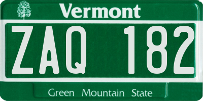 VT license plate ZAQ182