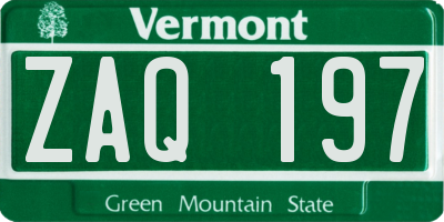 VT license plate ZAQ197