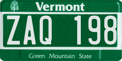 VT license plate ZAQ198
