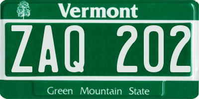 VT license plate ZAQ202