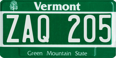 VT license plate ZAQ205