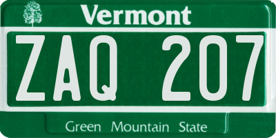 VT license plate ZAQ207