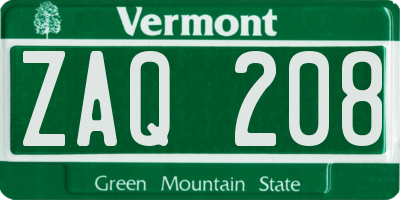 VT license plate ZAQ208