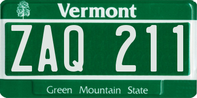 VT license plate ZAQ211