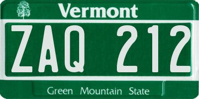VT license plate ZAQ212
