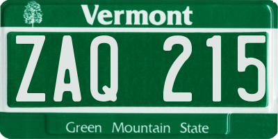 VT license plate ZAQ215