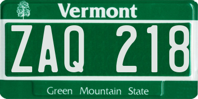 VT license plate ZAQ218