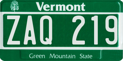 VT license plate ZAQ219
