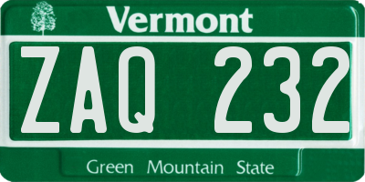 VT license plate ZAQ232