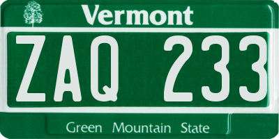 VT license plate ZAQ233