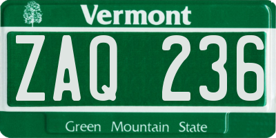 VT license plate ZAQ236