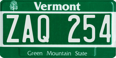 VT license plate ZAQ254