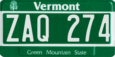 VT license plate ZAQ274