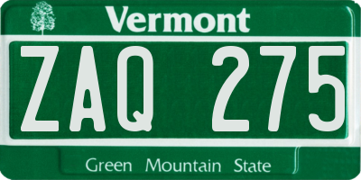 VT license plate ZAQ275