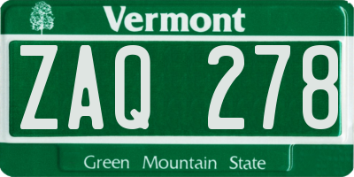 VT license plate ZAQ278