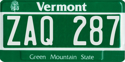 VT license plate ZAQ287