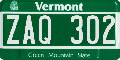 VT license plate ZAQ302