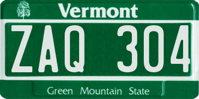 VT license plate ZAQ304