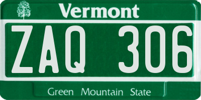 VT license plate ZAQ306