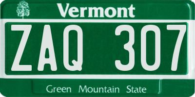 VT license plate ZAQ307