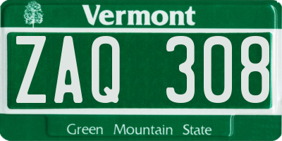 VT license plate ZAQ308