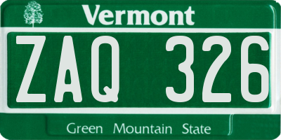 VT license plate ZAQ326
