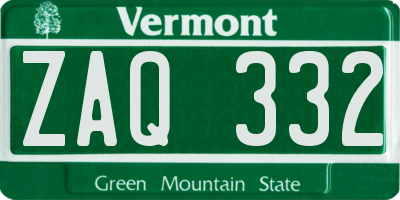 VT license plate ZAQ332