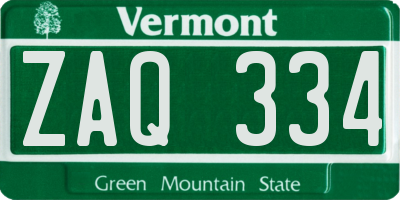 VT license plate ZAQ334