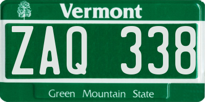 VT license plate ZAQ338