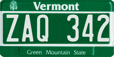 VT license plate ZAQ342