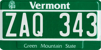 VT license plate ZAQ343
