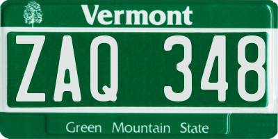 VT license plate ZAQ348