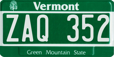 VT license plate ZAQ352