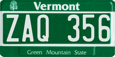 VT license plate ZAQ356
