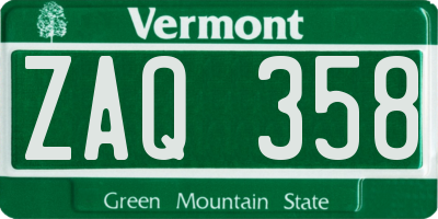 VT license plate ZAQ358