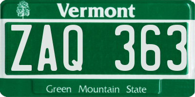 VT license plate ZAQ363