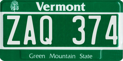 VT license plate ZAQ374