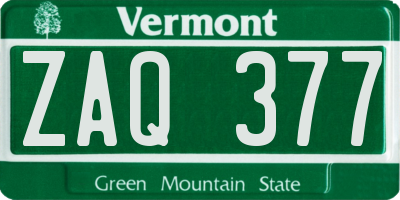 VT license plate ZAQ377