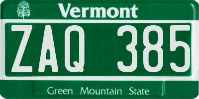 VT license plate ZAQ385