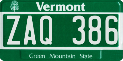 VT license plate ZAQ386